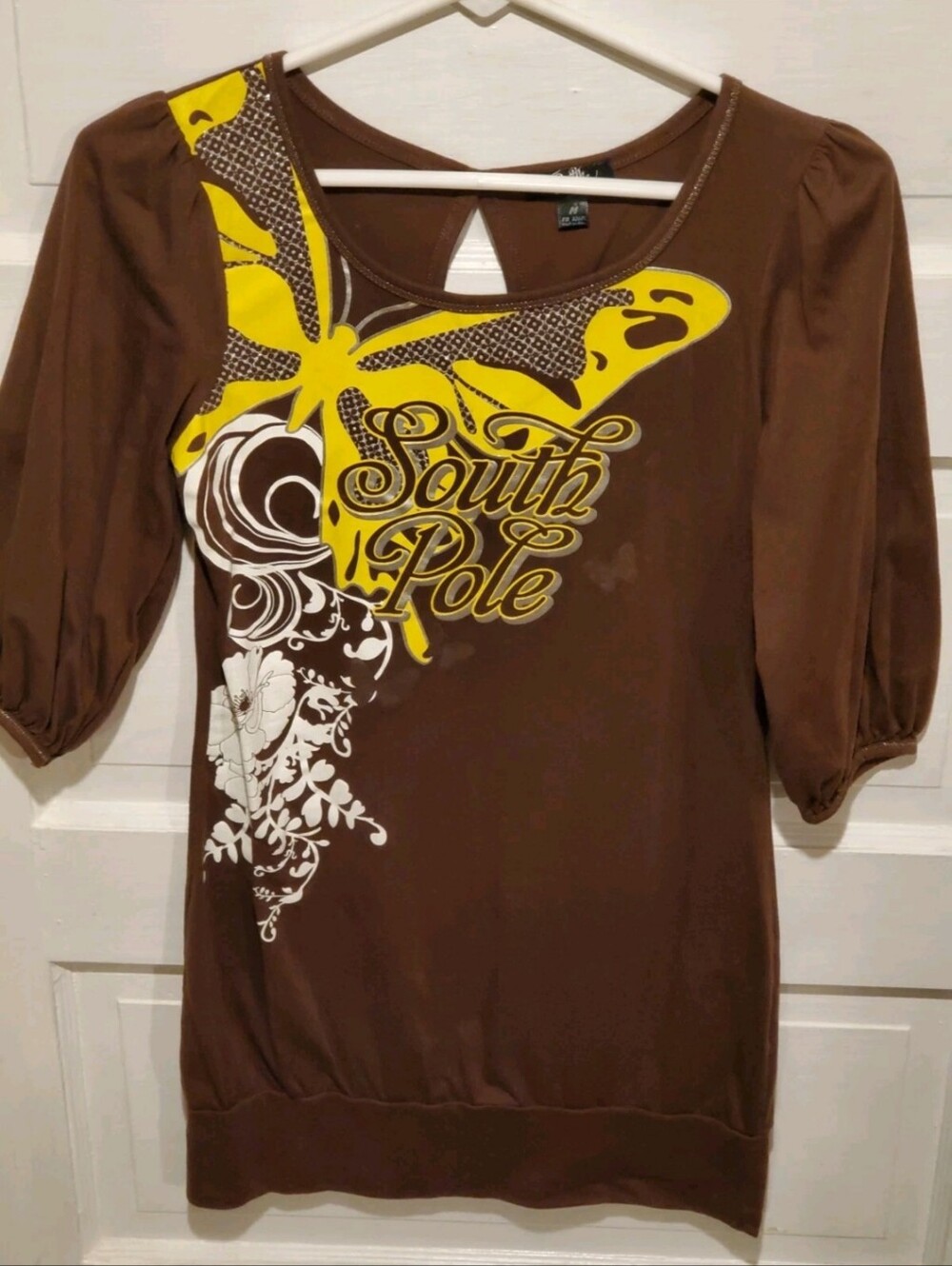 Southpole Y2K Brown Gold 3/4 sleeve shirt dress girls medium 8